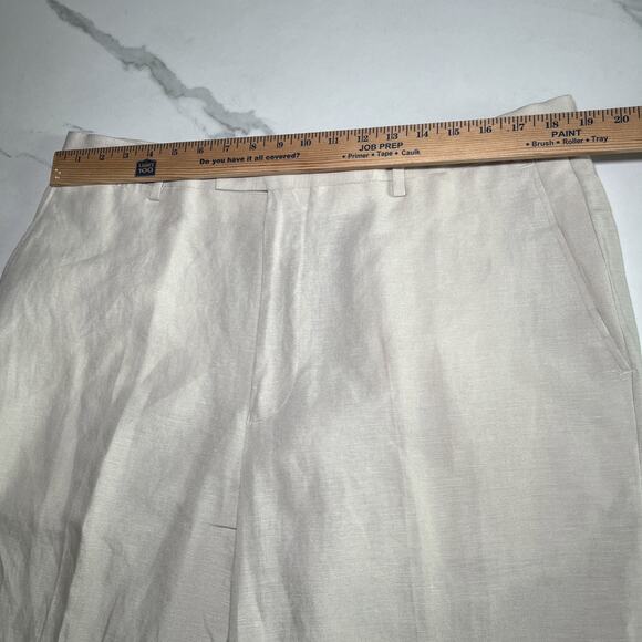 Louis Raphael LR2 Pants Mens 38x32 Beige Linen Blend Trousers Flat Front EUC - Picture 5 of 11